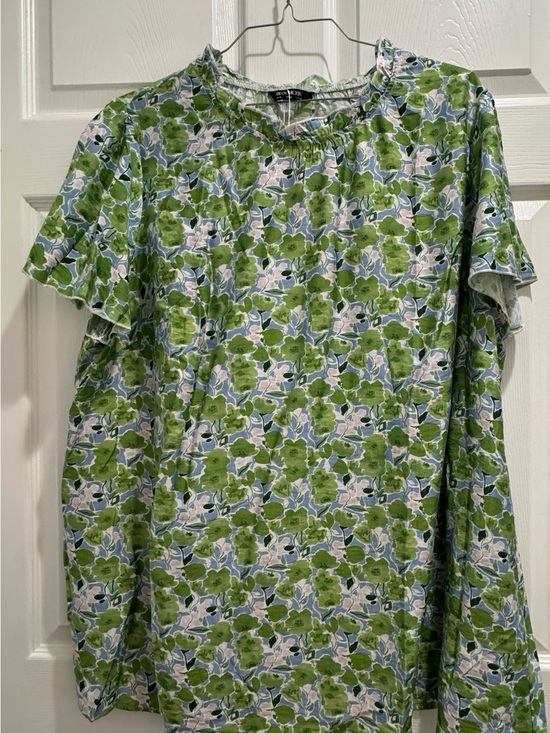 BloomChic Tops - BloomChic Green Floral Short-Sleeve Men’s Shirt with Blue and Cream Accents